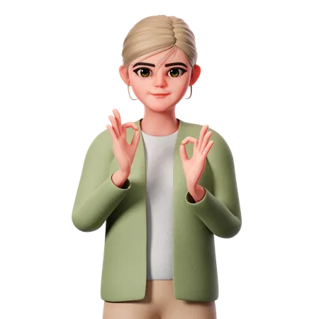 Zeigt die OK-Geste mit beiden Händen  3D Illustration