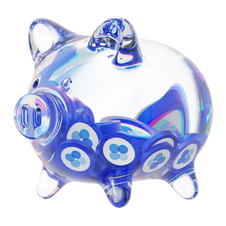 Okb – Sparschwein aus klarem Glas mit abnehmendem Stapel an Kryptomünzen  3D Icon