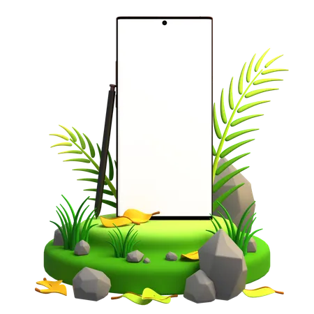 Öko-grüner Telefonbildschirm  3D Illustration