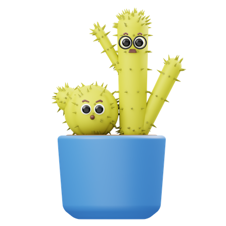 Old And Young Cactus 3D Illustration