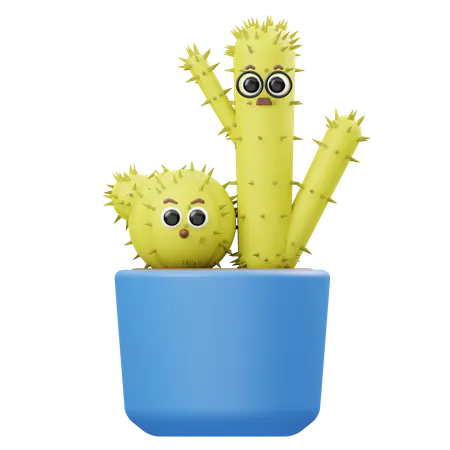 Old And Young Cactus  3D Illustration
