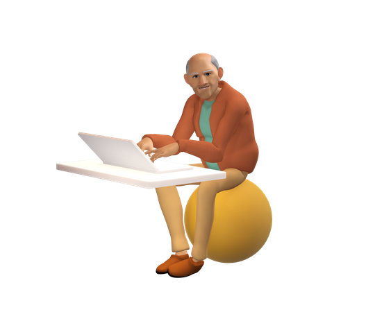 Old businessman working on laptop  3D Illustration