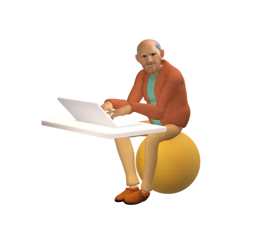 Old businessman working on laptop  3D Illustration