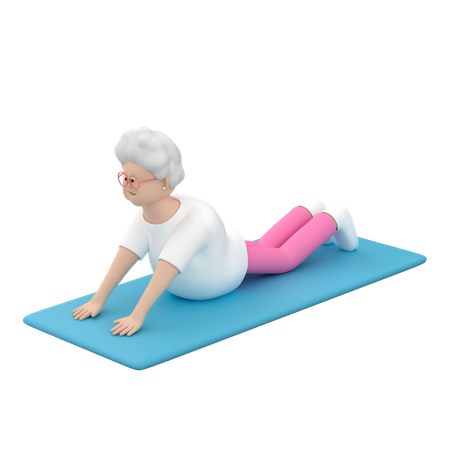 Old Female Practicing Flexibility Exercises On Mat  3D Illustration