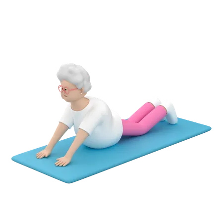 Old Female Practicing Flexibility Exercises On Mat  3D Illustration