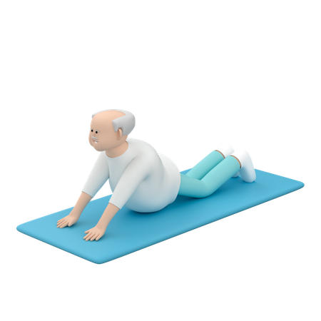 Old Male Practicing Flexibility Exercises On A Mat  3D Illustration