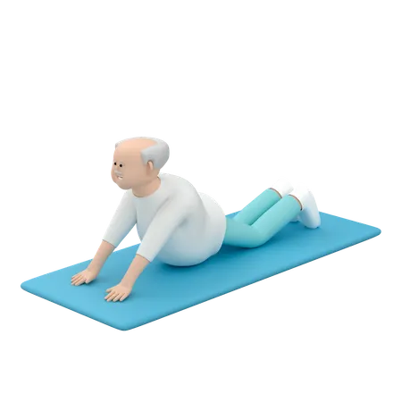 Old Male Practicing Flexibility Exercises On A Mat  3D Illustration