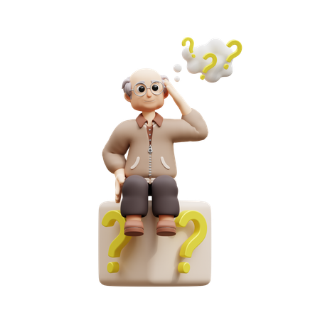 Old Man Asking Having Doubt  3D Illustration