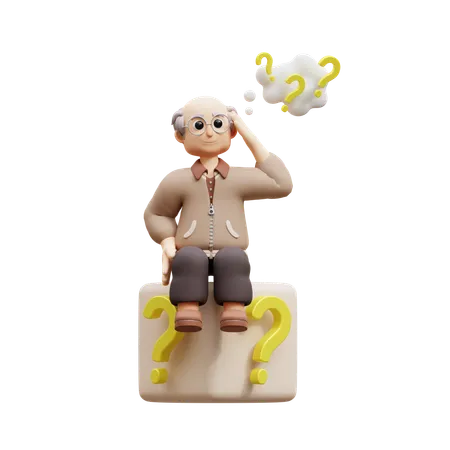 Old Man Asking Having Doubt  3D Illustration