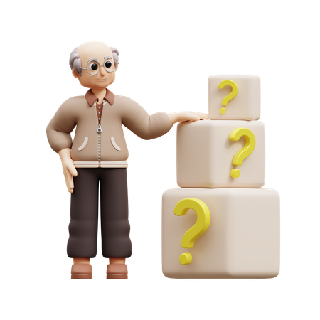 Old Man Asking Question For Logistic  3D Illustration