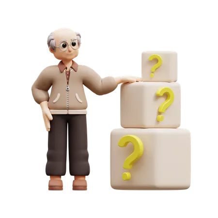 Old Man Asking Question For Logistic  3D Illustration