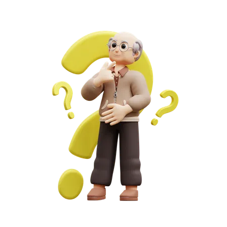 Old Man Asking Questions  3D Illustration