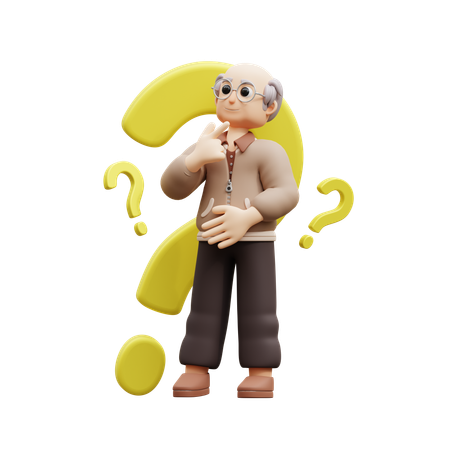 Old Man Asking Questions  3D Illustration