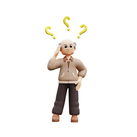 Old Man Having Doubt  3D Illustration