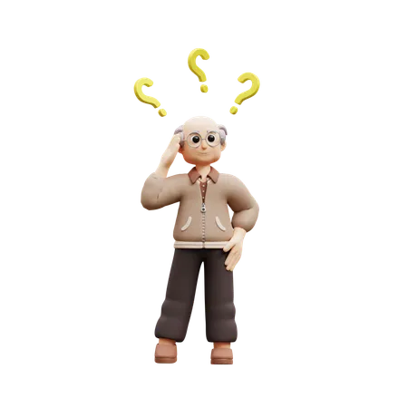 Old Man Having Doubt  3D Illustration