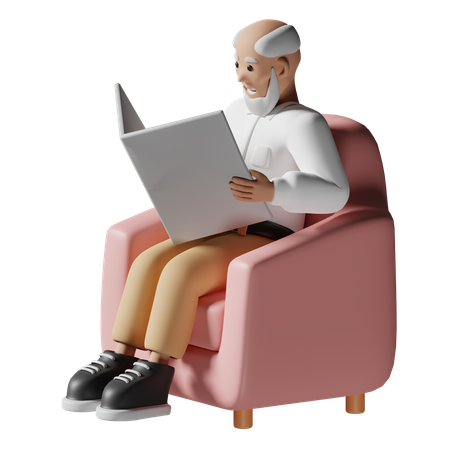 Old man reading news  3D Icon
