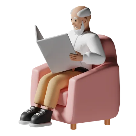 Old man reading news  3D Illustration