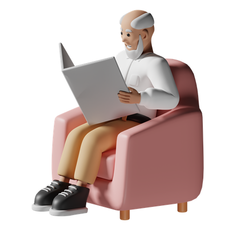 Old man reading news  3D Illustration