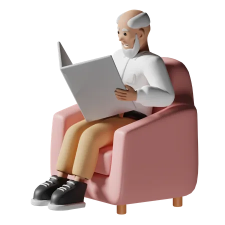 Old man reading news 3D Illustration