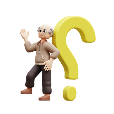 Old Man Standing With Question Mark  3D Illustration