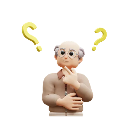 Old Man Thinking About Something  3D Illustration