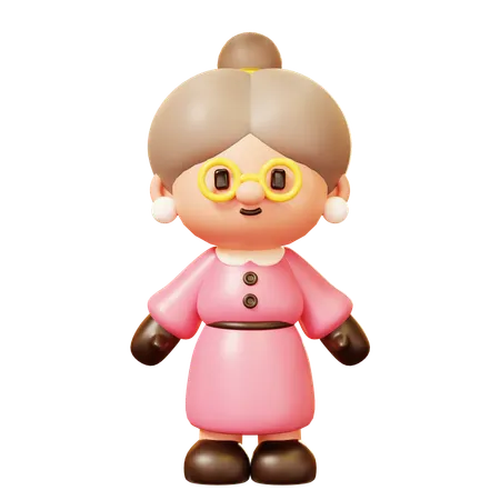 Cute Cartoon 3 D Old Woman Grandmother Character Full Body Idle Greeting Happy New Year Decoration Merry Christmas Holiday New Year And Xmas Celebration 3D Icon
