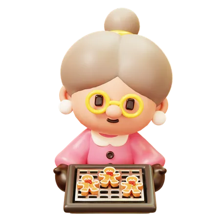 Old Woman Baking Gingerbread  3D Icon