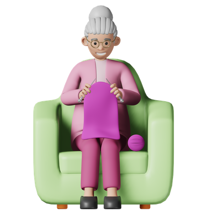 Old woman knitting  3D Icon