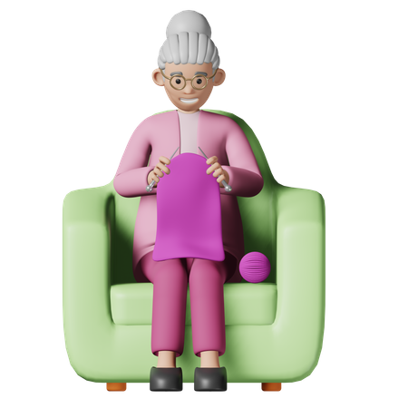 Old woman knitting  3D Illustration