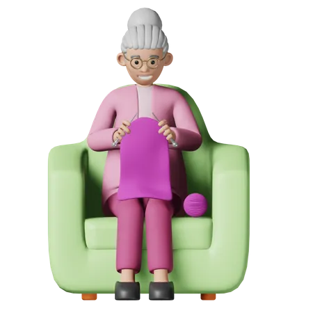 Old woman knitting  3D Illustration