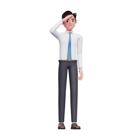 Olhando para longe empresário vestindo camisa longa e gravata azul  3D Illustration