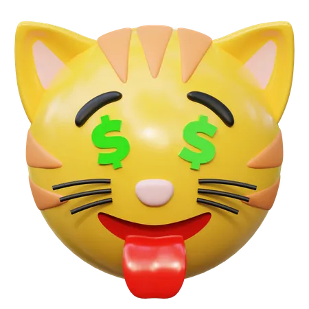 Dinheiro Olhos Rosto Expressao Gato Emoticon Adesivo Icone 3 D Ilustracao 3D Icon