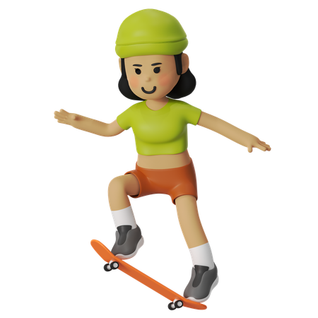 Ollie Skateboard Girl  3D Illustration