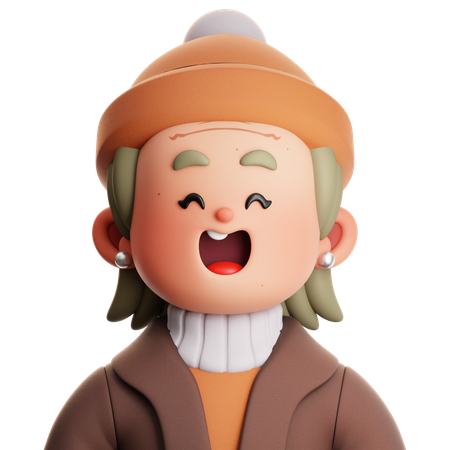 Oma trägt braunen Mantel und orangefarbene Mütze  3D Icon
