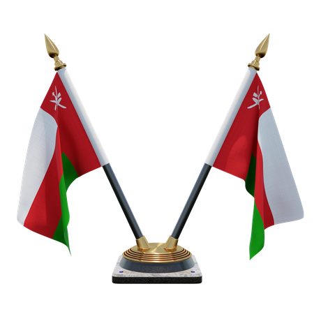 Oman Double Desk Flag Stand  3D Illustration