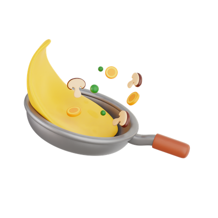 Omelette Flip with Vegetables in Frying Pan  3D Illustration