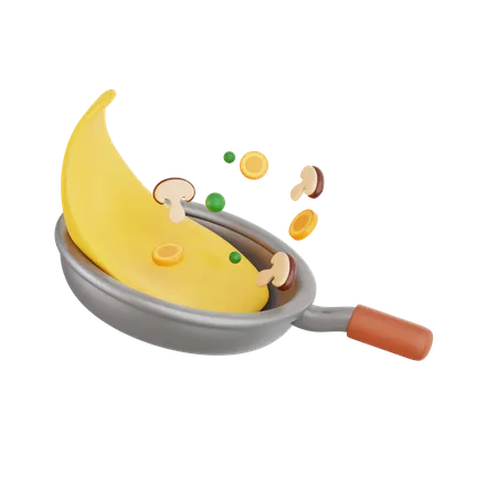 Omelette Flip with Vegetables in Frying Pan  3D Illustration
