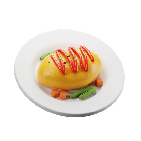 Omelette Omurice Cuisine Japonaise  3D Icon