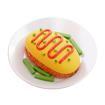 Omelette Omurice With Sauce  3D Icon