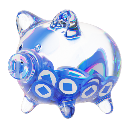 Waves Clear Glass Piggy Bank con pilas decrecientes de criptomonedas  3D Icon