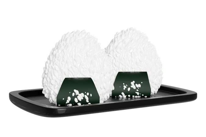 Onigiri en bandeja de comida  3D Icon