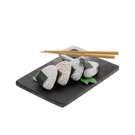 Onigiri on a black slate board  3D Icon