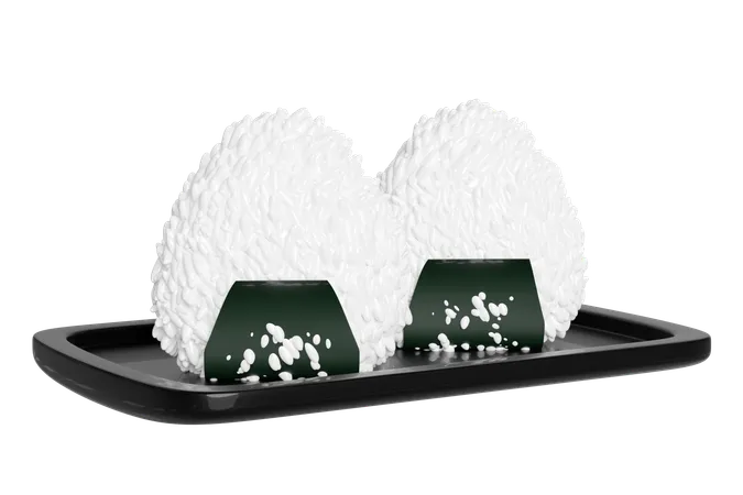 3 D Onigiri On Food Tray Japanese Food Isolated Concept 3 D Render Illustration 3D Icon