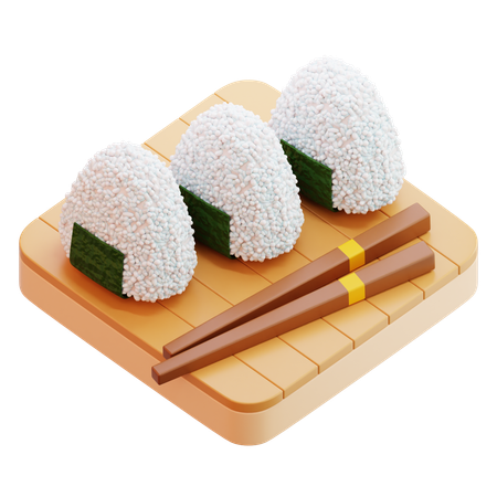 Onigiri Rice Balls With Seaweed And Chopsticks  3D Icon