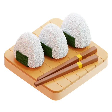 Onigiri Rice Balls With Seaweed And Chopsticks  3D Icon