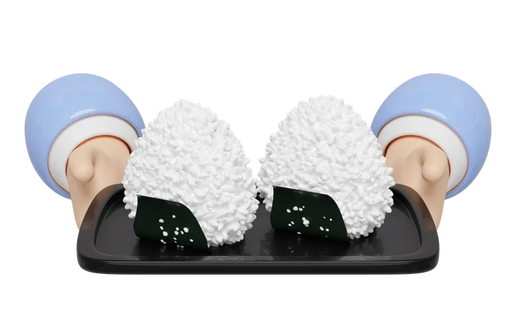 Onigiri sur un plateau de nourriture  3D Icon