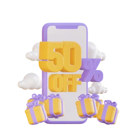 3 D Illustration Of Smartphone With Gift And Discount Writing 3D Illustration