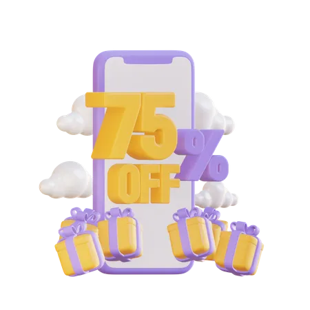 3 D Illustration Of Smartphone With Gift And Discount Writing 3D Illustration