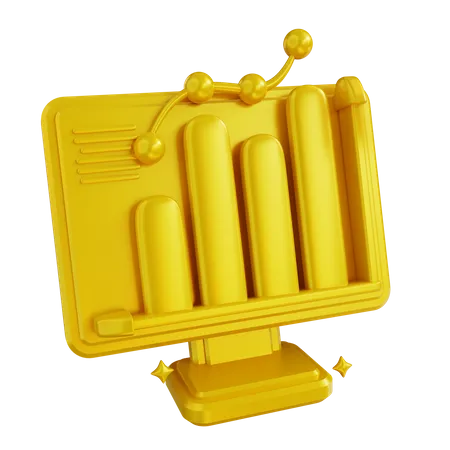 3 D Illustration Golden Monitoring Graphic 3D Icon