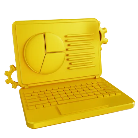 3 D Illustration Golden Laptop Report Data 3D Icon